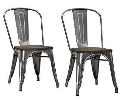 Pair of Fusion Dining Chairs with Wood Seat in Antique Gunmetal by Dorel - Price Crash Furniture