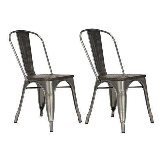 Pair of Fusion Dining Chairs with Wood Seat in Antique Gunmetal by Dorel - Price Crash Furniture