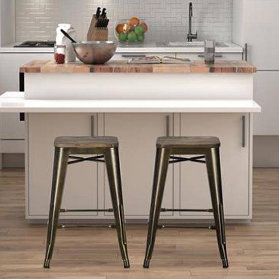 Pair of Fusion Metal 24 inch Counter Stools in Bronze by Dorel - Price Crash Furniture