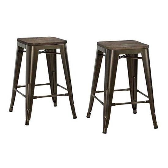Pair of Fusion Metal 24 inch Counter Stools in Bronze by Dorel - Price Crash Furniture