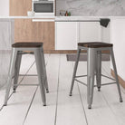 Pair of Fusion Metal 24 inch Counter Stools in Silver by Dorel - Price Crash Furniture