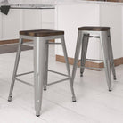 Pair of Fusion Metal 24 inch Counter Stools in Silver by Dorel - Price Crash Furniture