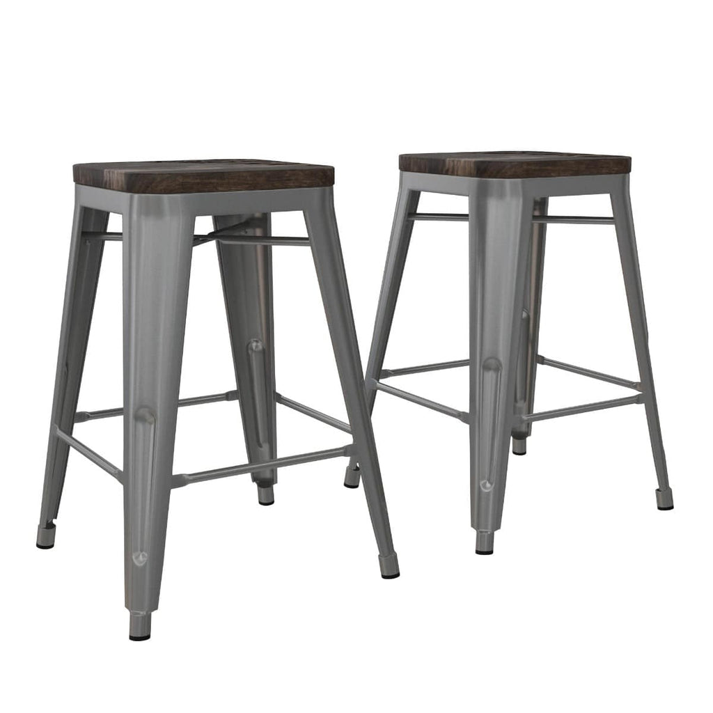 Pair of Fusion Metal 24 inch Counter Stools in Silver by Dorel - Price Crash Furniture
