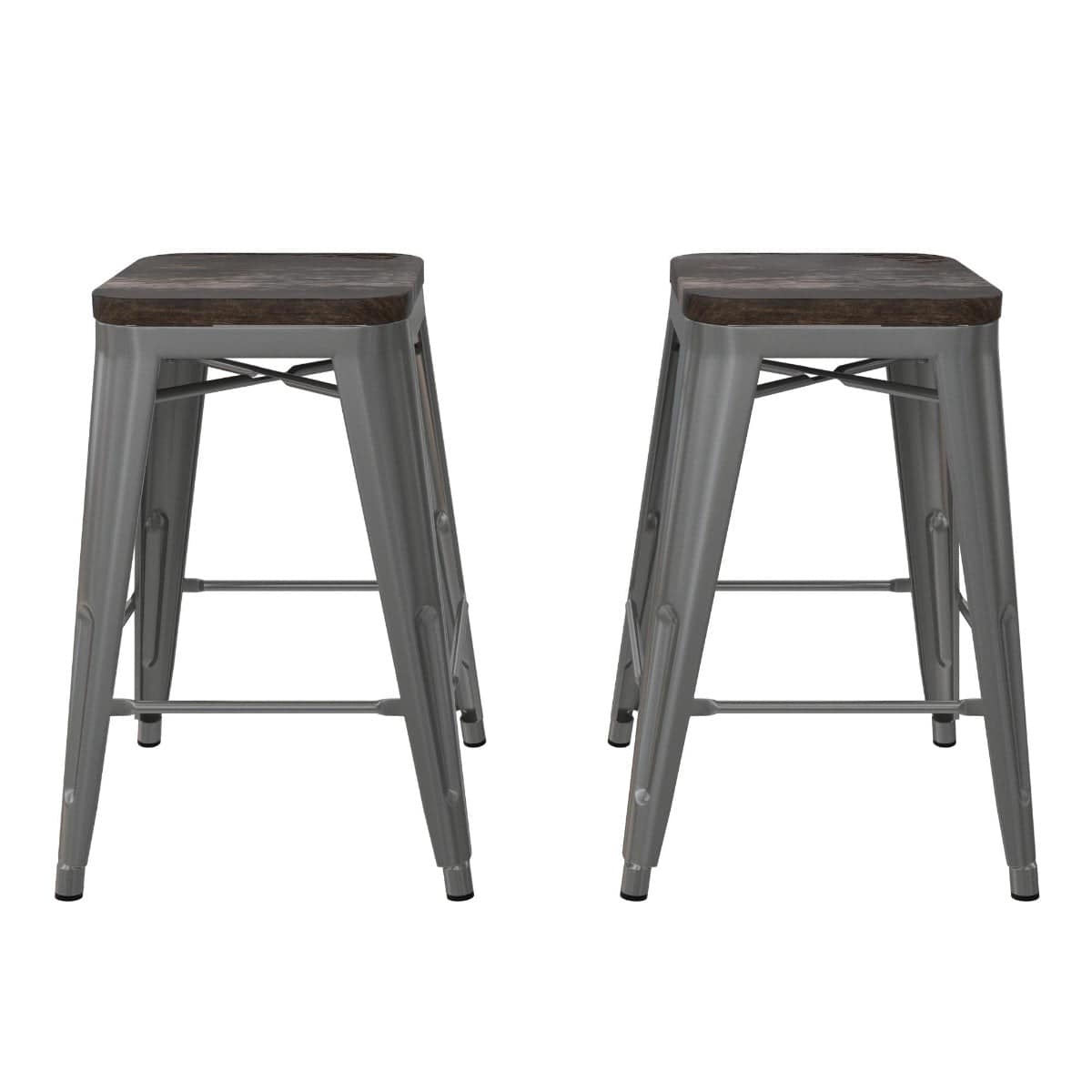 Pair of Fusion Metal 24 inch Counter Stools in Silver by Dorel - Price Crash Furniture