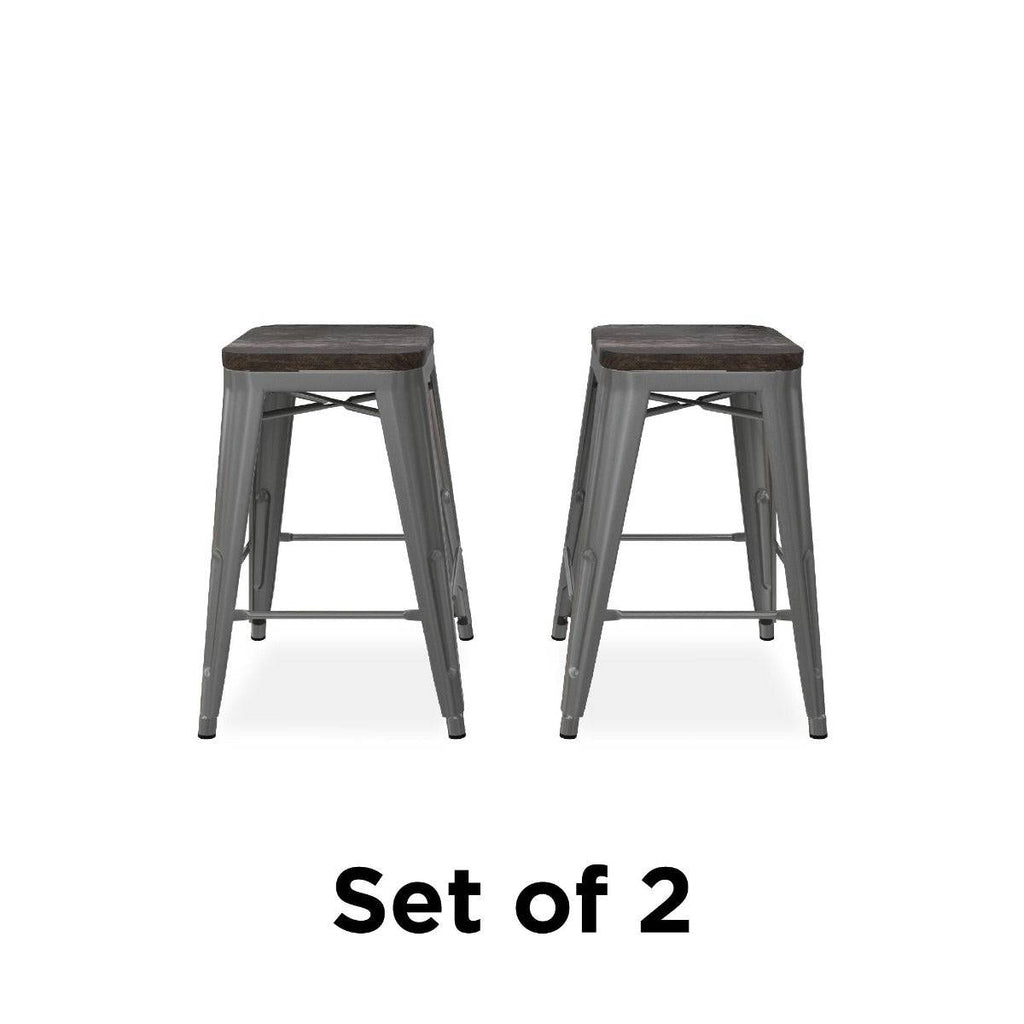 Pair of Fusion Metal 24 inch Counter Stools in Silver by Dorel - Price Crash Furniture