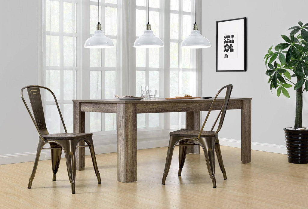 Pair of Fusion Metal Dining Chairs with Wood Seat in Antique Bronze by Dorel - Price Crash Furniture