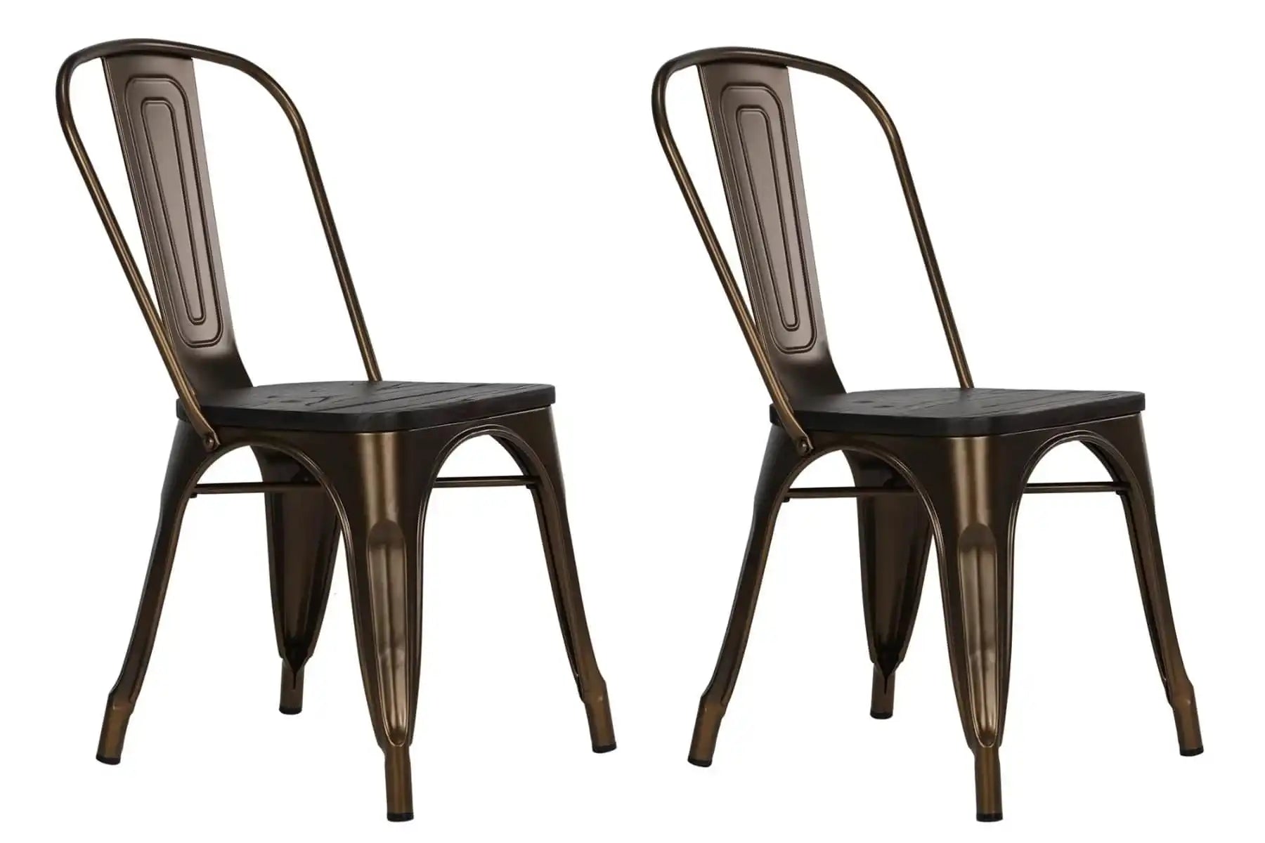 Pair of Fusion Metal Dining Chairs with Wood Seat in Antique Bronze by Dorel - Price Crash Furniture