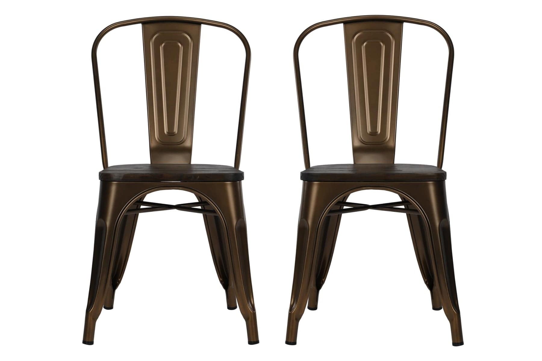 Pair of Fusion Metal Dining Chairs with Wood Seat in Antique Bronze by Dorel - Price Crash Furniture