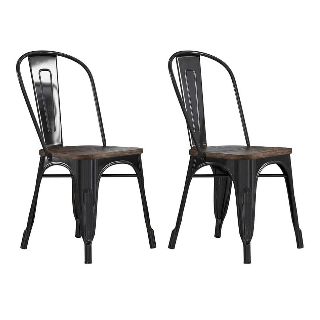 Pair of Fusion Metal Dining Chairs with Wood Seat in Black by Dorel - Price Crash Furniture
