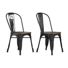 Pair of Fusion Metal Dining Chairs with Wood Seat in Black by Dorel - Price Crash Furniture