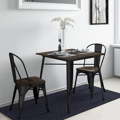 Pair of Fusion Metal Dining Chairs with Wood Seat in Black by Dorel - Price Crash Furniture