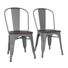 Pair of Fusion Metal Dining Chairs with Wood Seat in Silver by Dorel - Price Crash Furniture