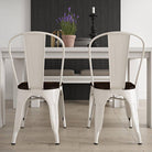 Pair of Fusion Metal Dining Chairs with Wood Seat in White by Dorel - Price Crash Furniture