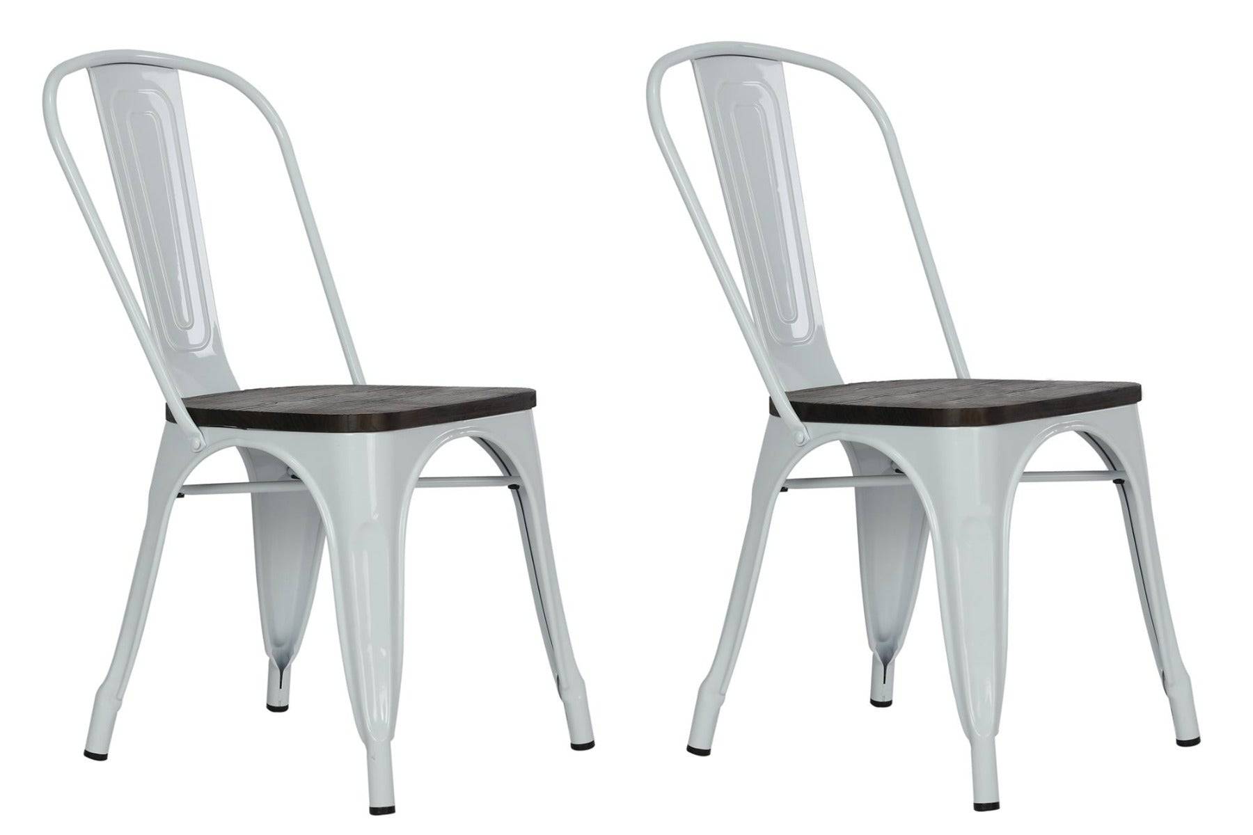 Pair of Fusion Metal Dining Chairs with Wood Seat in White by Dorel - Price Crash Furniture