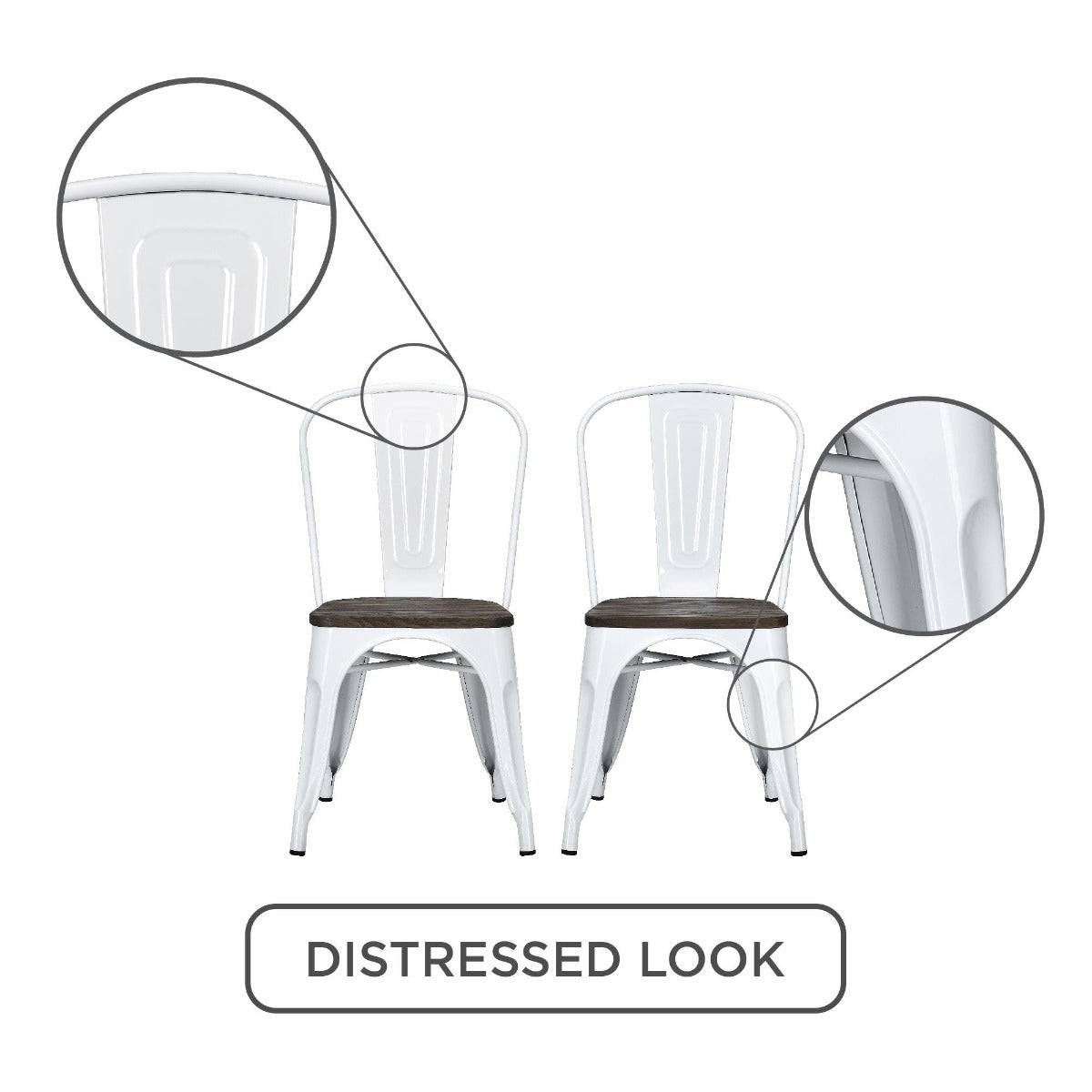 Pair of Fusion Metal Dining Chairs with Wood Seat in White by Dorel - Price Crash Furniture