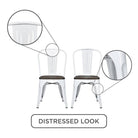 Pair of Fusion Metal Dining Chairs with Wood Seat in White by Dorel - Price Crash Furniture