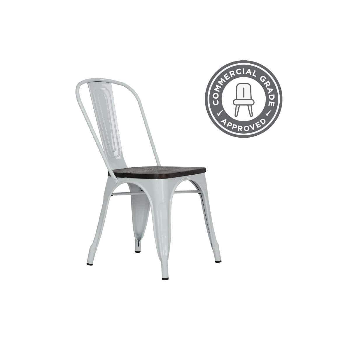 Pair of Fusion Metal Dining Chairs with Wood Seat in White by Dorel - Price Crash Furniture