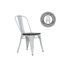 Pair of Fusion Metal Dining Chairs with Wood Seat in White by Dorel - Price Crash Furniture