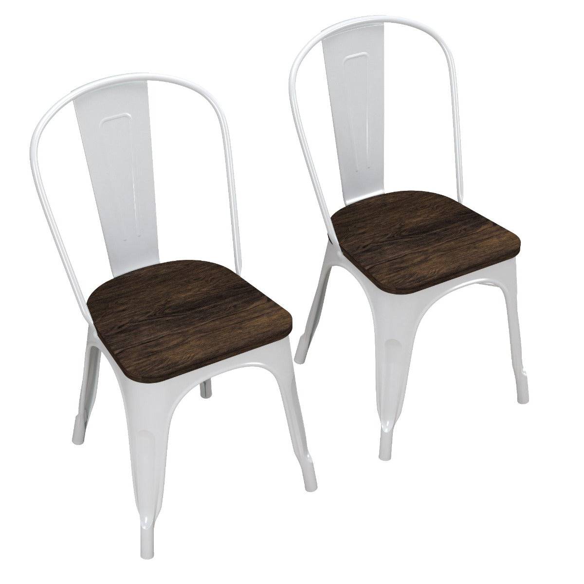 Pair of Fusion Metal Dining Chairs with Wood Seat in White by Dorel - Price Crash Furniture