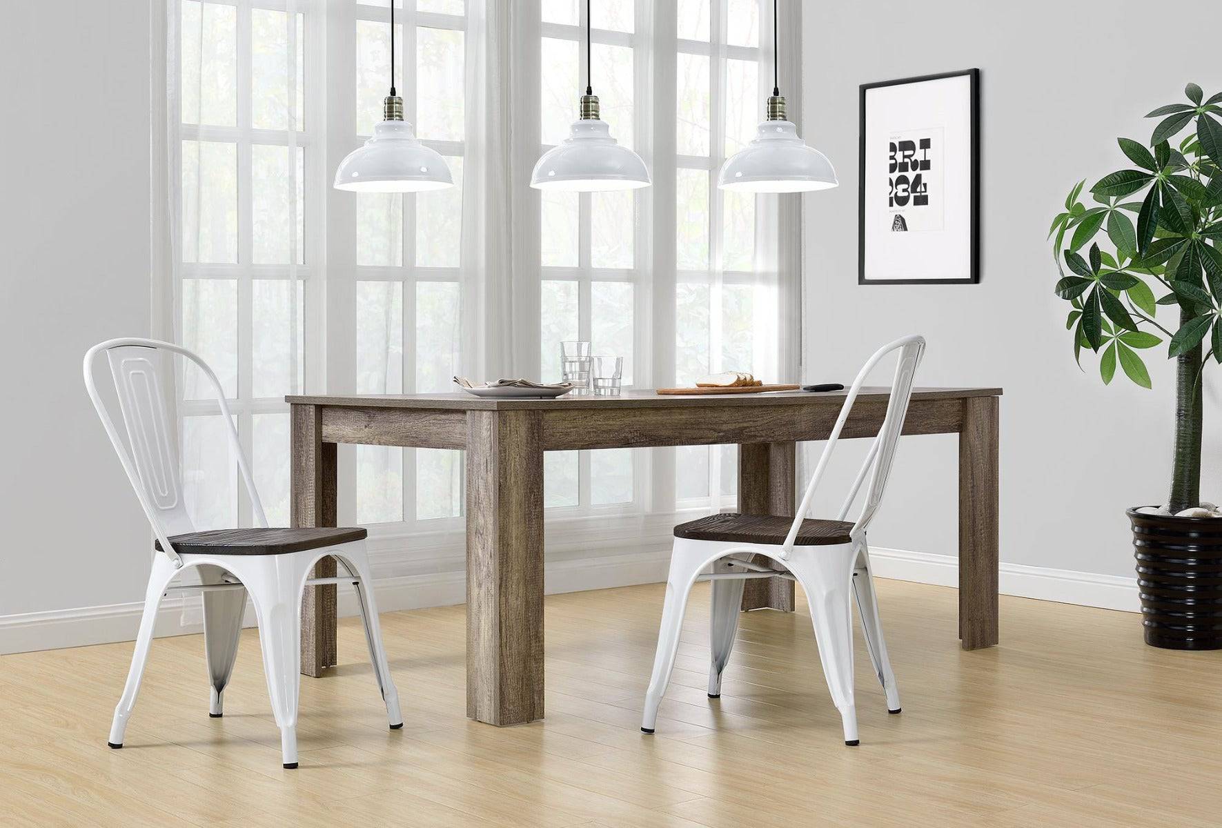 Pair of Fusion Metal Dining Chairs with Wood Seat in White by Dorel - Price Crash Furniture