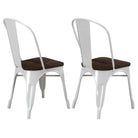 Pair of Fusion Metal Dining Chairs with Wood Seat in White by Dorel - Price Crash Furniture