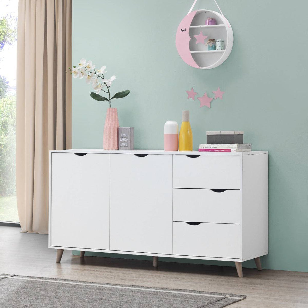 Pulford 2 Door 3 Drawer Sideboard in White by TAD - Price Crash Furniture