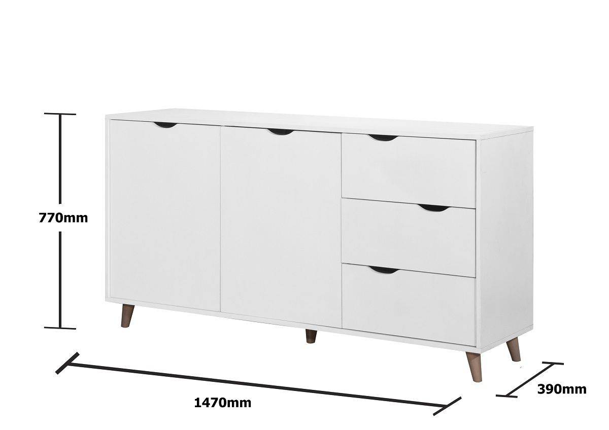 Pulford 2 Door 3 Drawer Sideboard in White by TAD - Price Crash Furniture