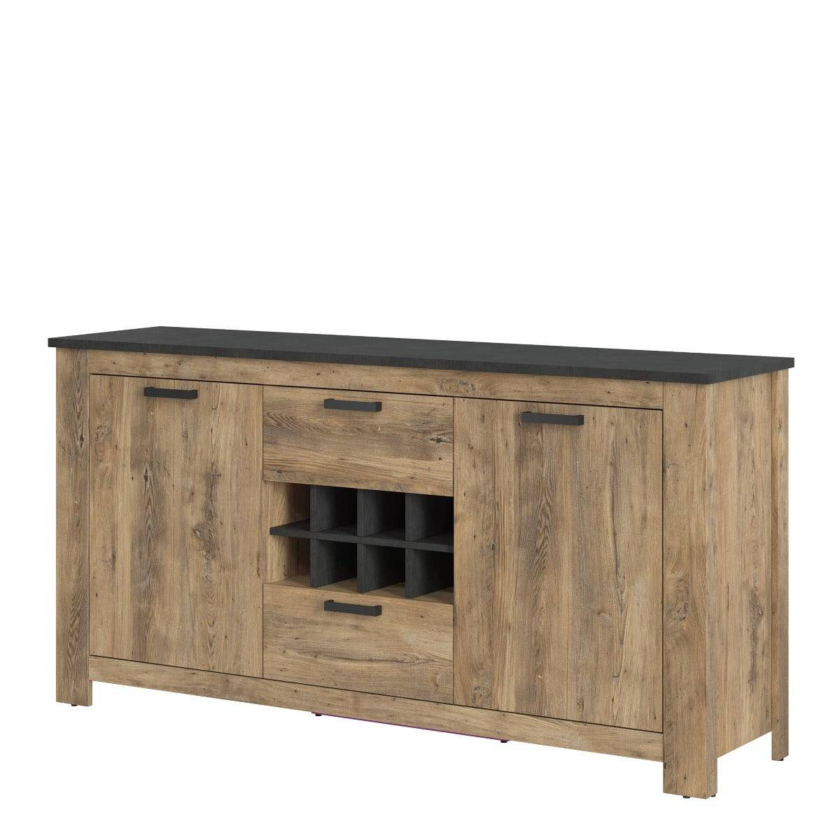 Rapallo 2 Door 2 Drawer Sideboard with Wine Rack in Chestnut and Matera Grey - Price Crash Furniture