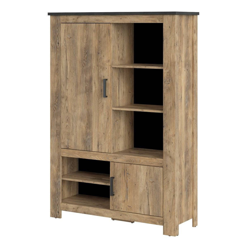 Rapallo 2 Door 5 Shelves Cabinet in Chestnut and Matera Grey - Price Crash Furniture