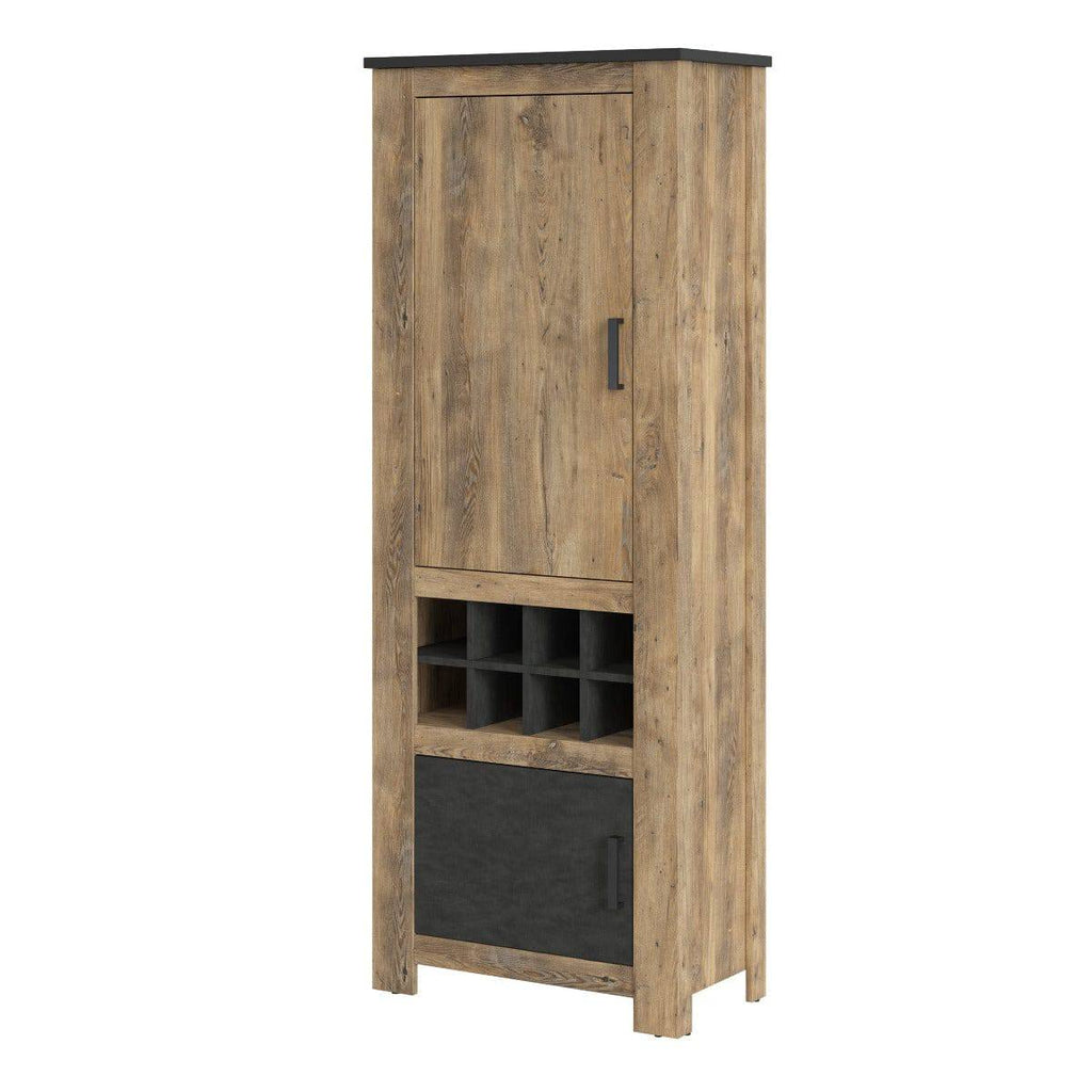 Rapallo 2 Door Cabinet with Wine Rack in Chestnut and Matera Grey - Price Crash Furniture