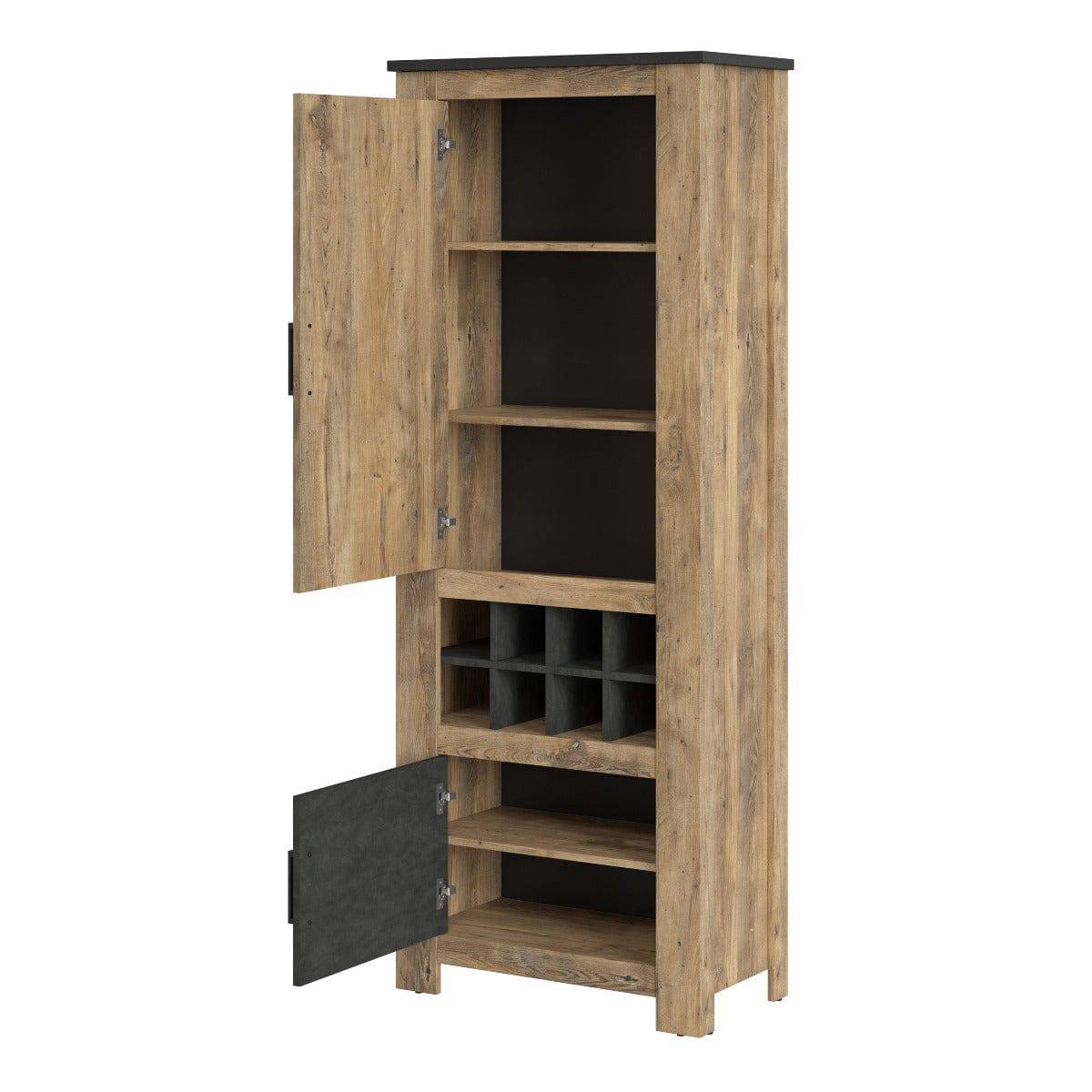 Rapallo 2 Door Cabinet with Wine Rack in Chestnut and Matera Grey - Price Crash Furniture