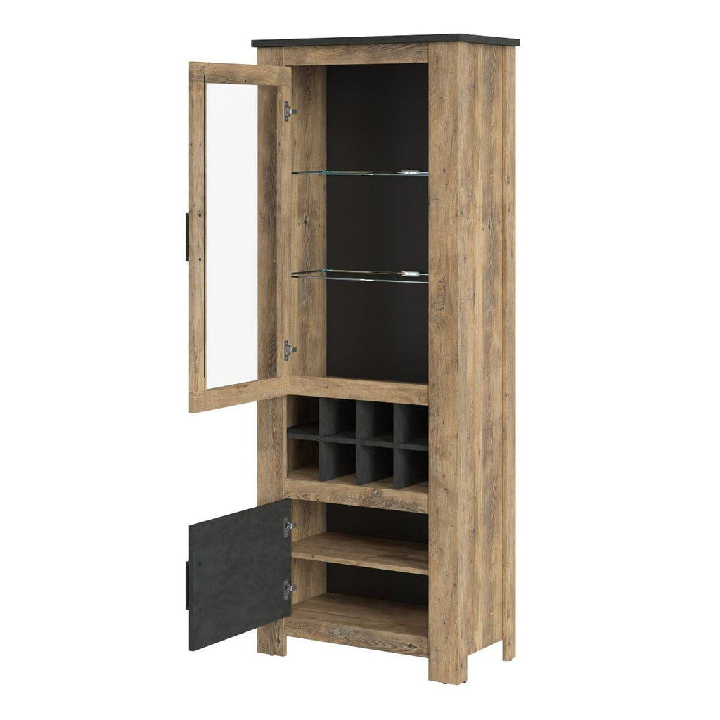 Rapallo 2 Door Display Cabinet with Wine Rack in Chestnut and Matera Grey - Price Crash Furniture