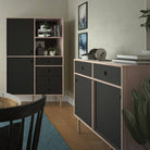 Rome Sideboard 2 Sliding Doors + 2 Drawers in Jackson Hickory Oak with Matt Black - Price Crash Furniture