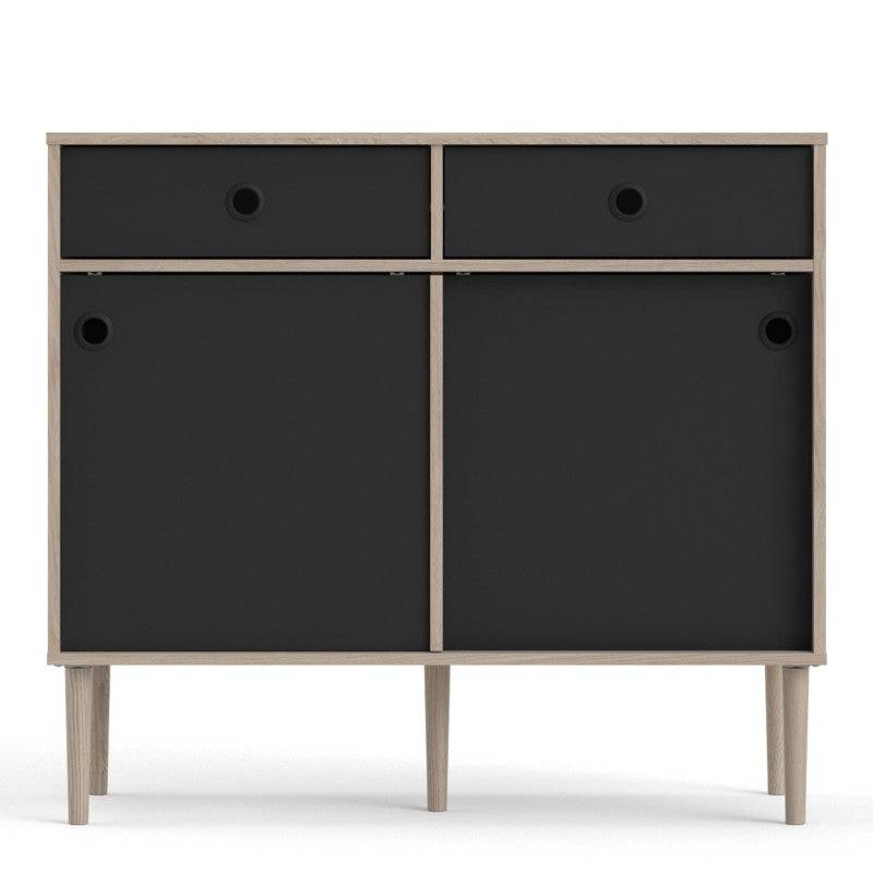 Rome Sideboard 2 Sliding Doors + 2 Drawers in Jackson Hickory Oak with Matt Black - Price Crash Furniture