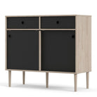 Rome Sideboard 2 Sliding Doors + 2 Drawers in Jackson Hickory Oak with Matt Black - Price Crash Furniture