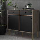 Rome Sideboard 2 Sliding Doors + 2 Drawers in Jackson Hickory Oak with Matt Black - Price Crash Furniture