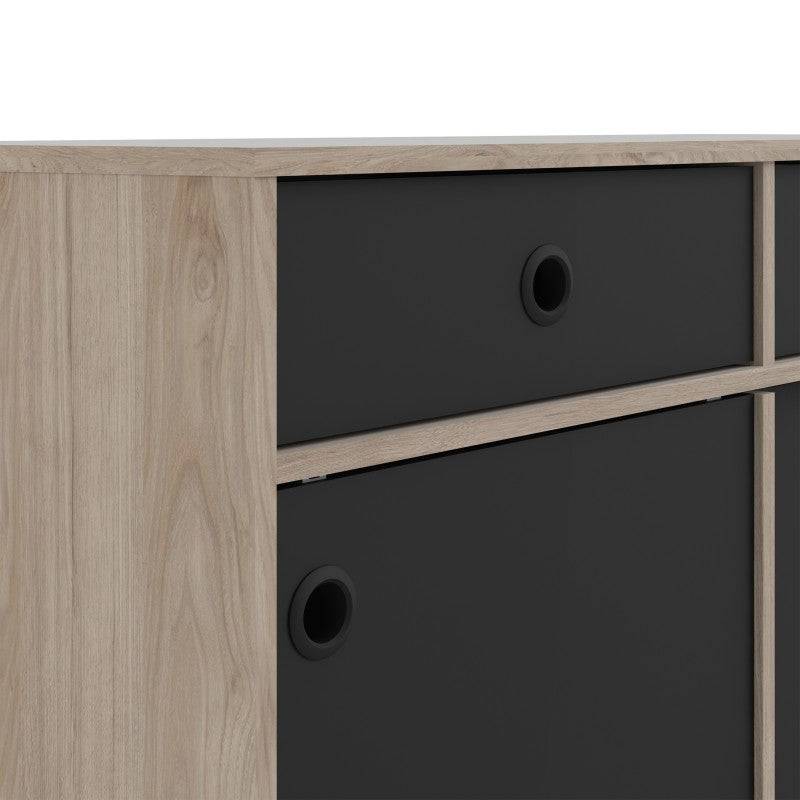 Rome Sideboard 2 Sliding Doors + 2 Drawers in Jackson Hickory Oak with Matt Black - Price Crash Furniture