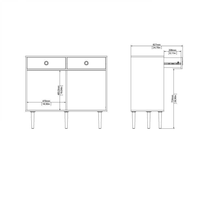 Rome Sideboard 2 Sliding Doors + 2 Drawers in Jackson Hickory Oak with Matt Black - Price Crash Furniture