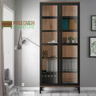 Roomers Display Cabinet Glazed 2 Doors In Black And Walnut - Price Crash Furniture