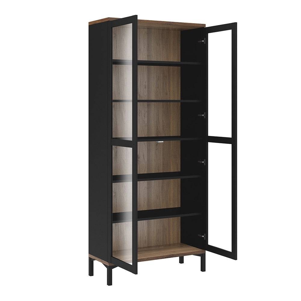Roomers Display Cabinet Glazed 2 Doors In Black And Walnut - Price Crash Furniture