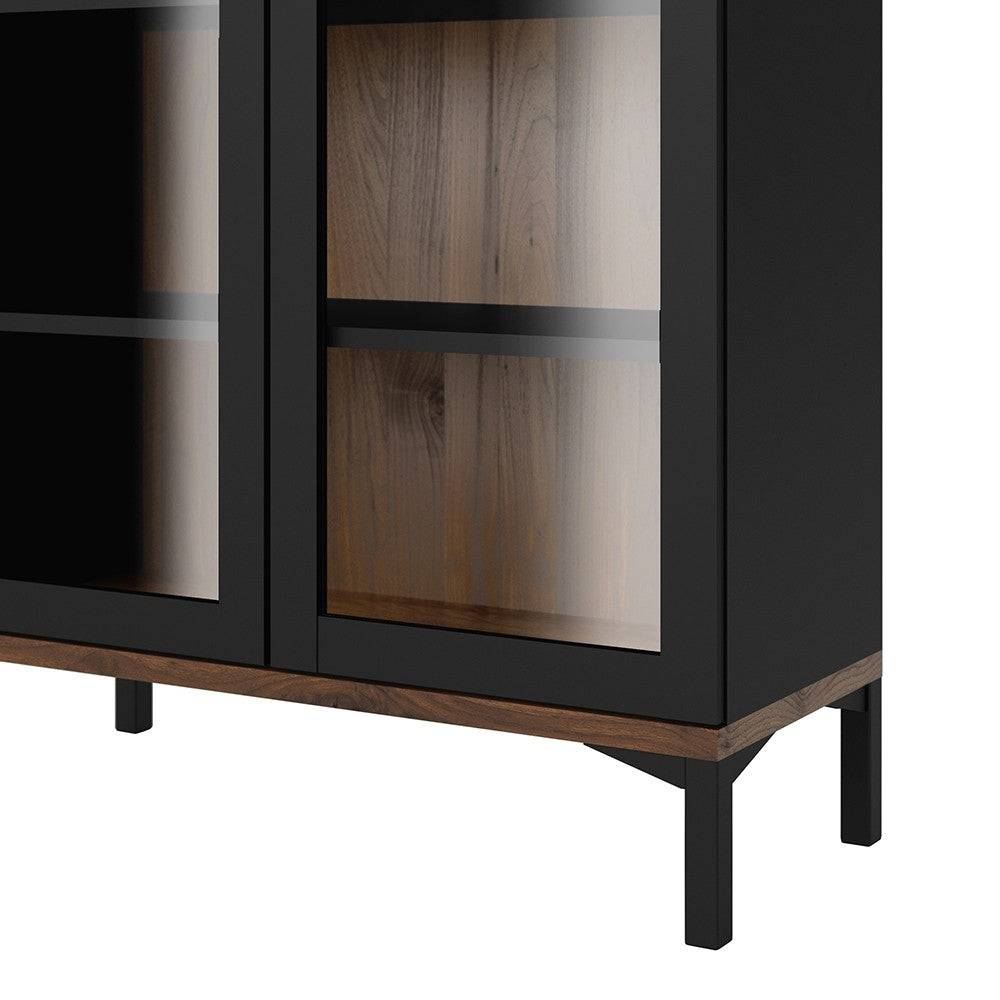 Roomers Display Cabinet Glazed 2 Doors In Black And Walnut - Price Crash Furniture