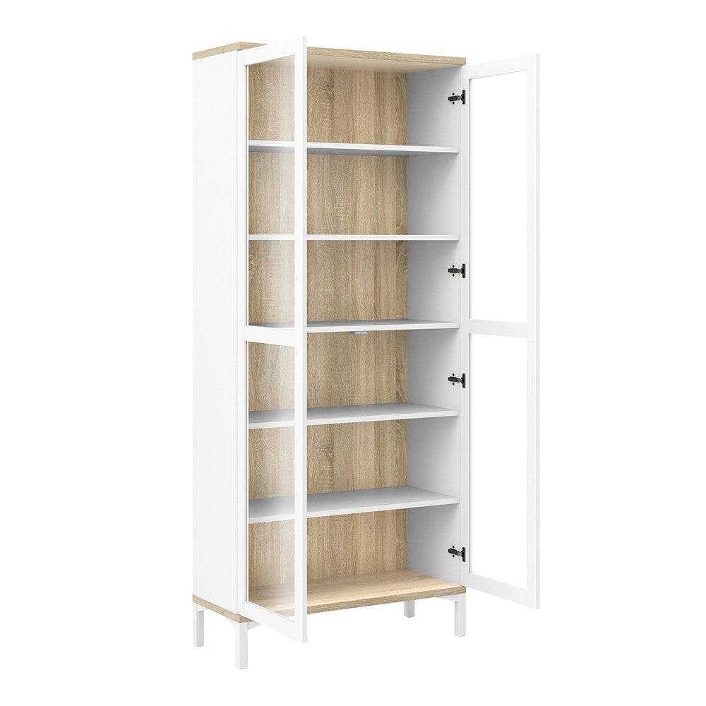 Roomers Display Cabinet Glazed 2 Doors in White and Oak - Price Crash Furniture