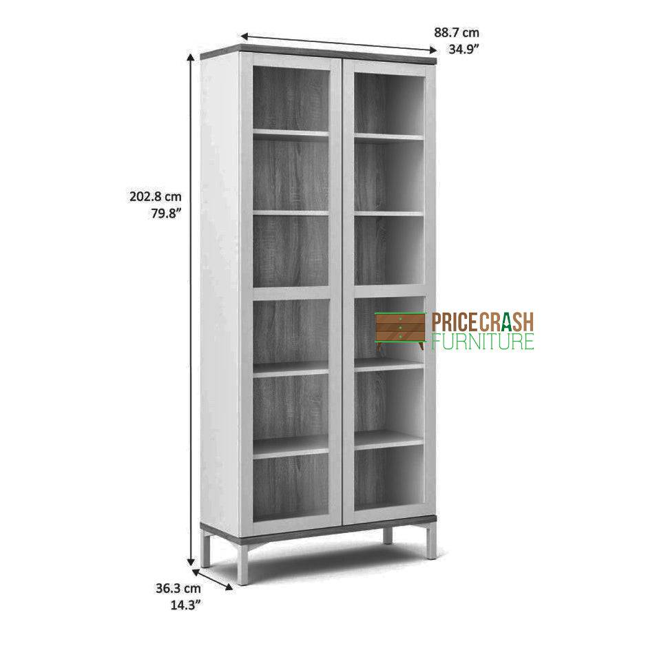 Roomers Display Cabinet Glazed 2 Doors in White and Oak - Price Crash Furniture