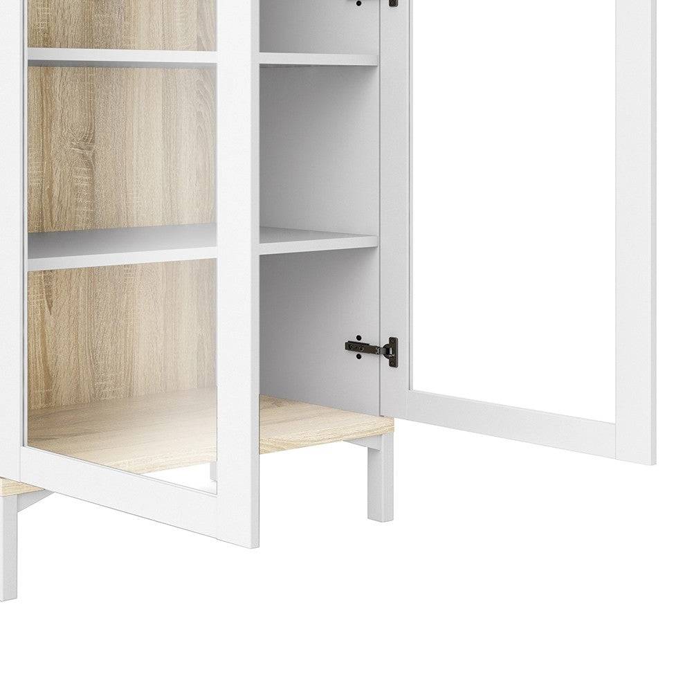 Roomers Display Cabinet Glazed 2 Doors in White and Oak - Price Crash Furniture