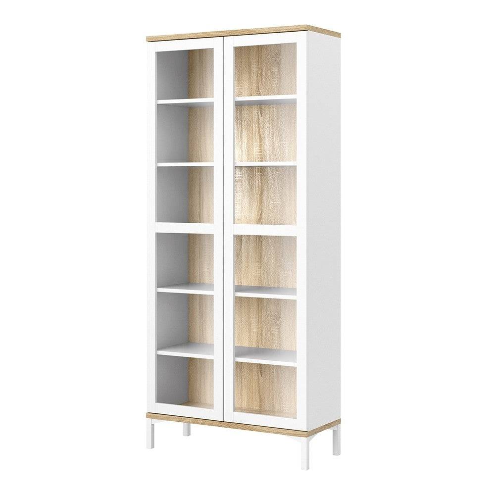 Roomers Display Cabinet Glazed 2 Doors in White and Oak - Price Crash Furniture