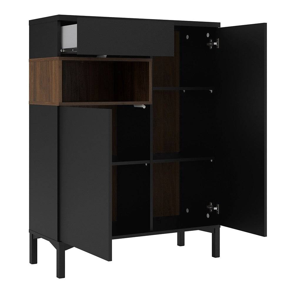 Roomers Sideboard 2 Doors 1 Drawer in Black and Walnut - Price Crash Furniture