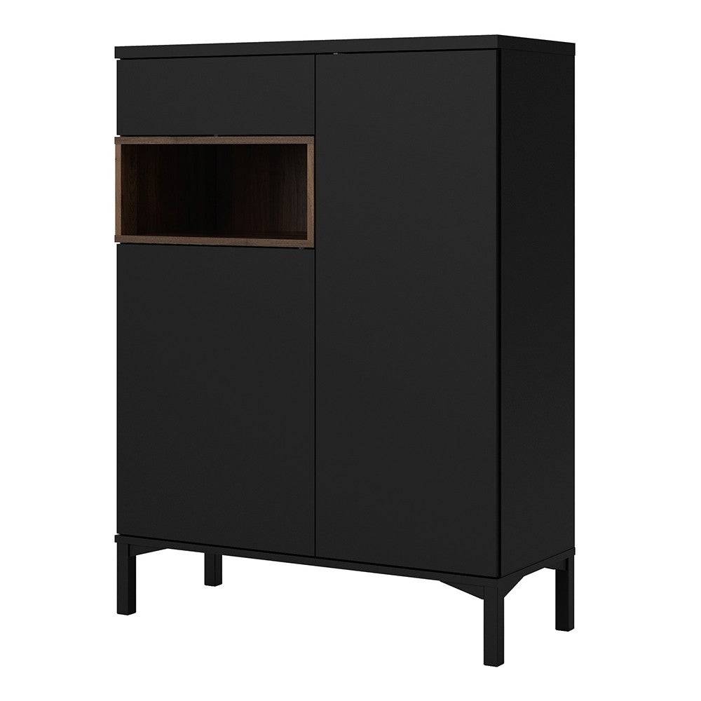 Roomers Sideboard 2 Doors 1 Drawer in Black and Walnut - Price Crash Furniture