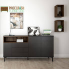 Roomers Sideboard 3 Drawers 3 Doors in Black and Walnut - Price Crash Furniture