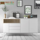 Roomers Sideboard 3 Drawers 3 Doors in White and Oak - Price Crash Furniture