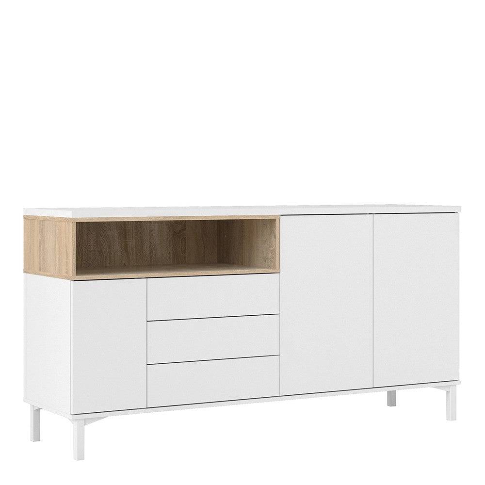 Roomers Sideboard 3 Drawers 3 Doors in White and Oak - Price Crash Furniture